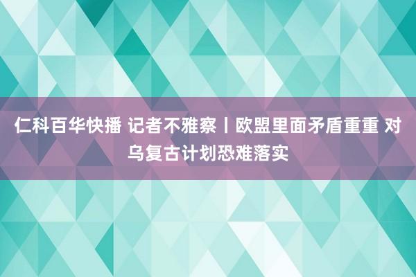 仁科百华快播 记者不雅察丨欧盟里面矛盾重重 对乌复古计划恐难落实