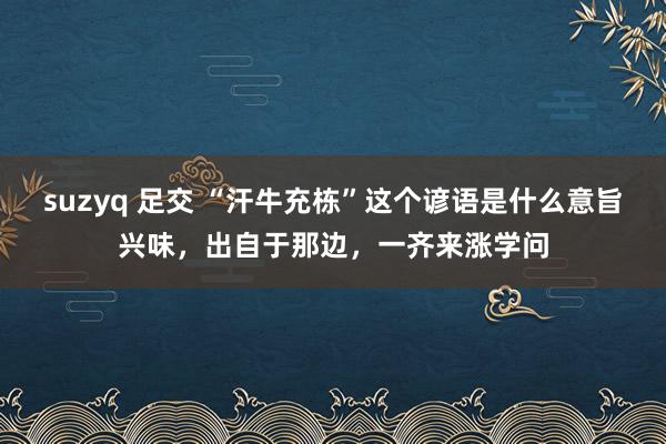 suzyq 足交 “汗牛充栋”这个谚语是什么意旨兴味，出自于那边，一齐来涨学问