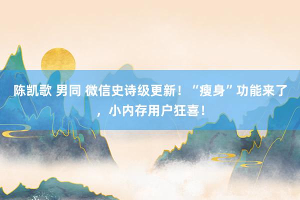 陈凯歌 男同 微信史诗级更新！“瘦身”功能来了，小内存用户狂喜！